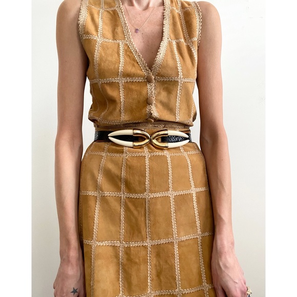 Vintage 70's Suede Skirt/Vest Set Medium - Picture 3 of 15